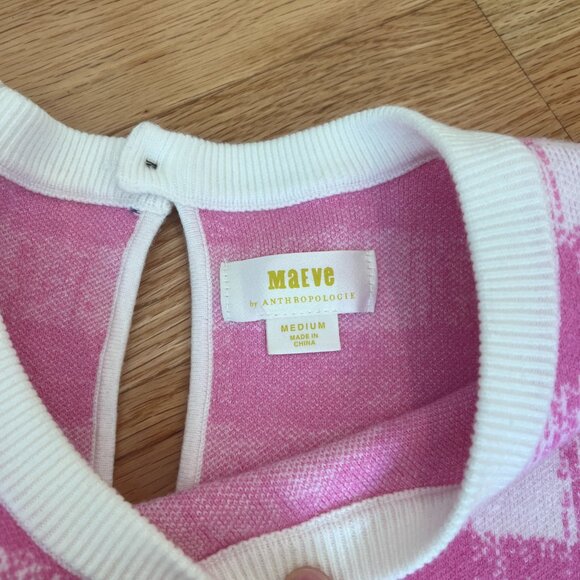 EUC Maeve by Anthropologie “Harmon” Pink/White Check Knit Sweater - Picture 4 of 4
